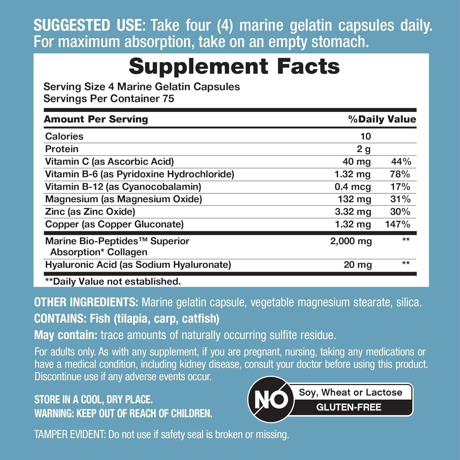 NeoCell Péptidos de Colágeno Marino 300 Cápsulas con Ácido Hialurónico