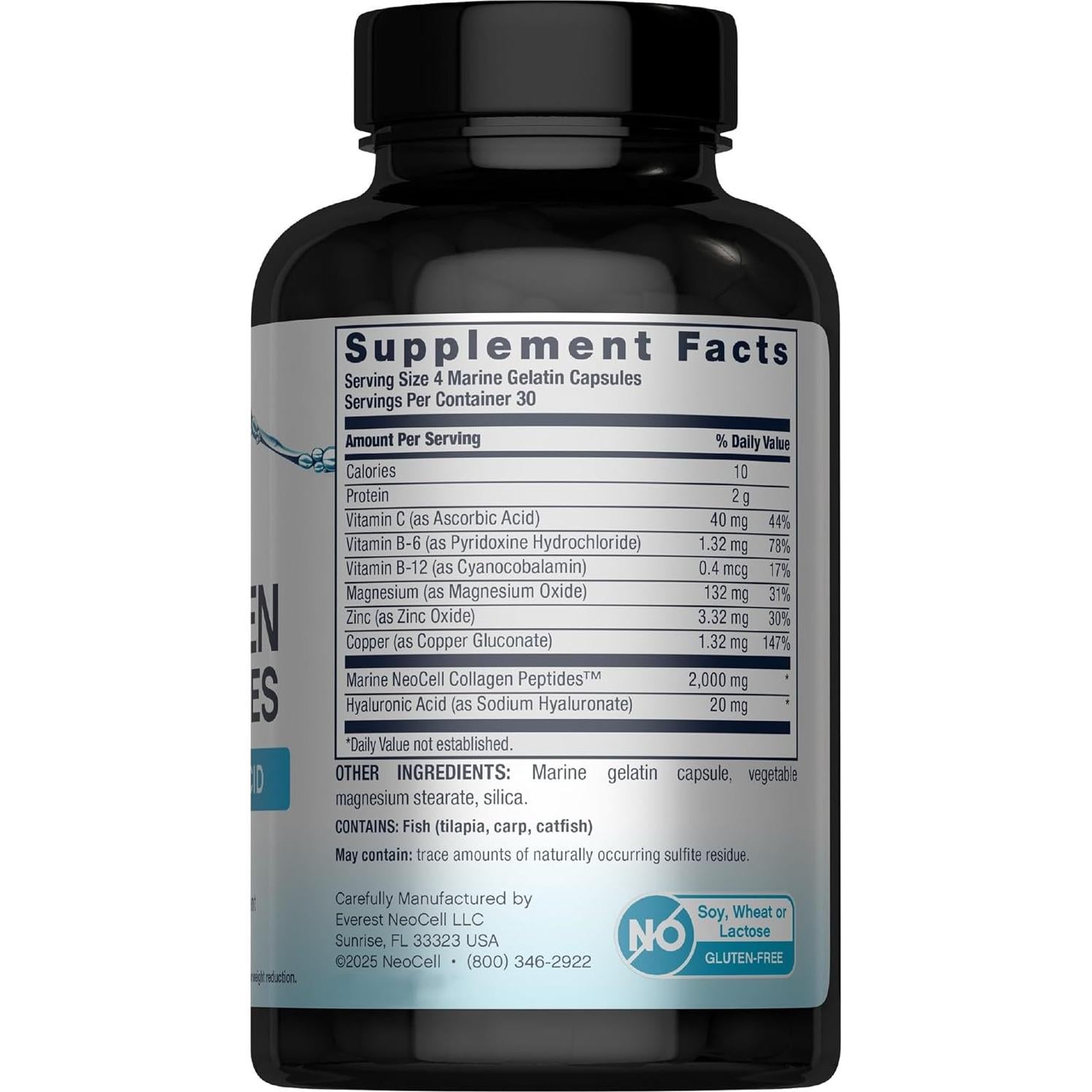 Colágeno Marino NeoCell 120 Cápsulas Tipo 1 y 3 con Ácido Hialurónico