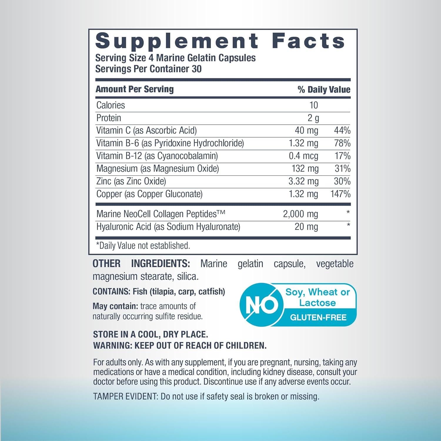 Colágeno Marino NeoCell 120 Cápsulas Tipo 1 y 3 con Ácido Hialurónico