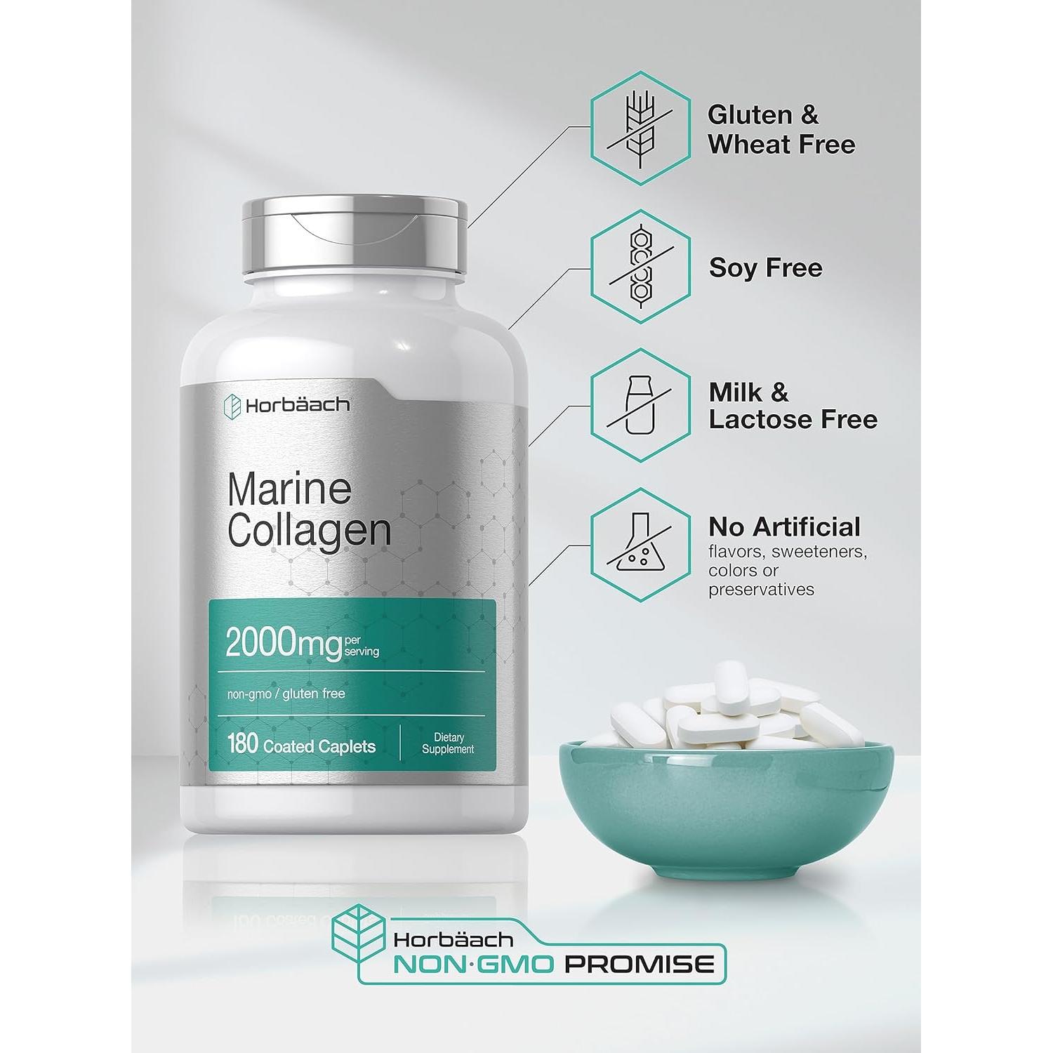 Péptidos de Colágeno Marino Horbaach 2000mg 180 Caplets