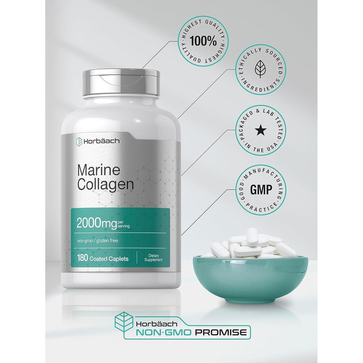 Péptidos de Colágeno Marino Horbaach 2000mg 180 Caplets