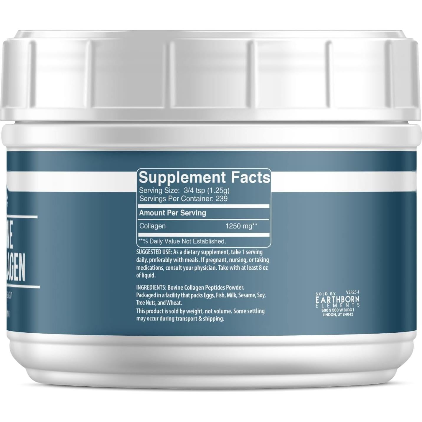 Colágeno bovino en polvo Earthborn Elements 298 g puro
