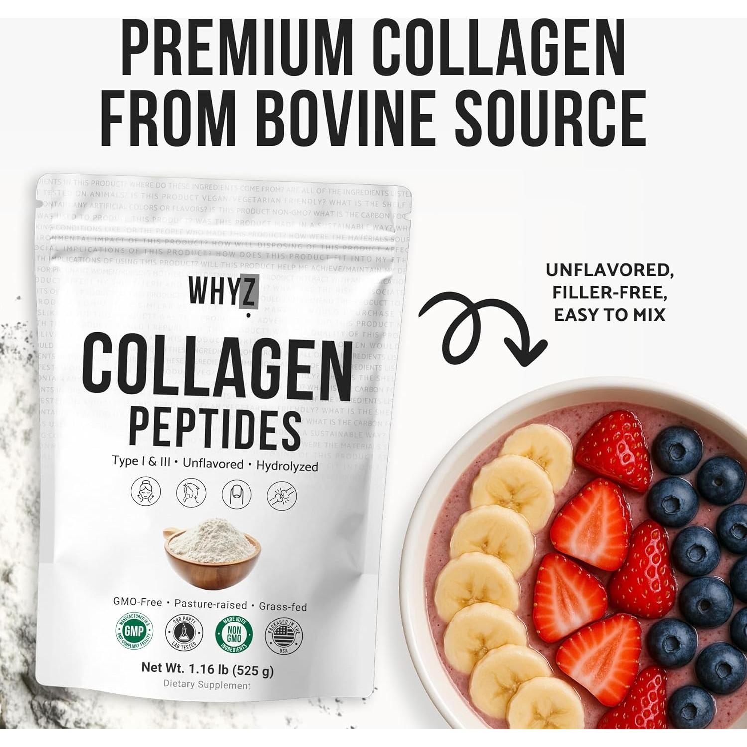 Polvo de Péptidos de Colágeno Bovino WHYZ 525g Sin Sabor