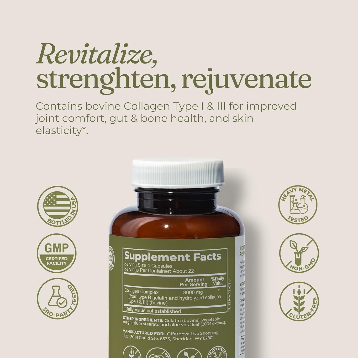 Suplemento de Colágeno Hidrolizado Offernova 3000mg - 90 Cápsulas