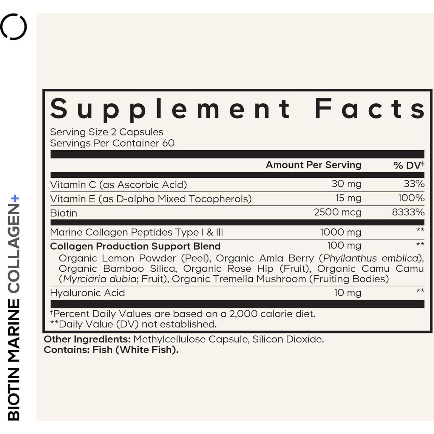 Codeage Colágeno Marino Biotina 120 Cápsulas - Tipo I y III
