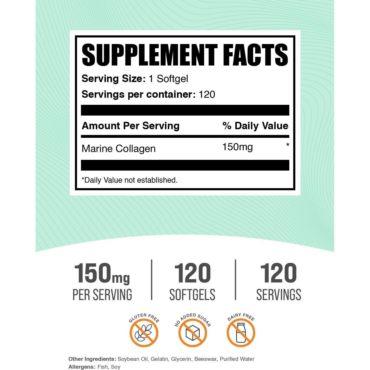 Colágeno Marino Softgels BulkSupplements 150mg 120 Unidades