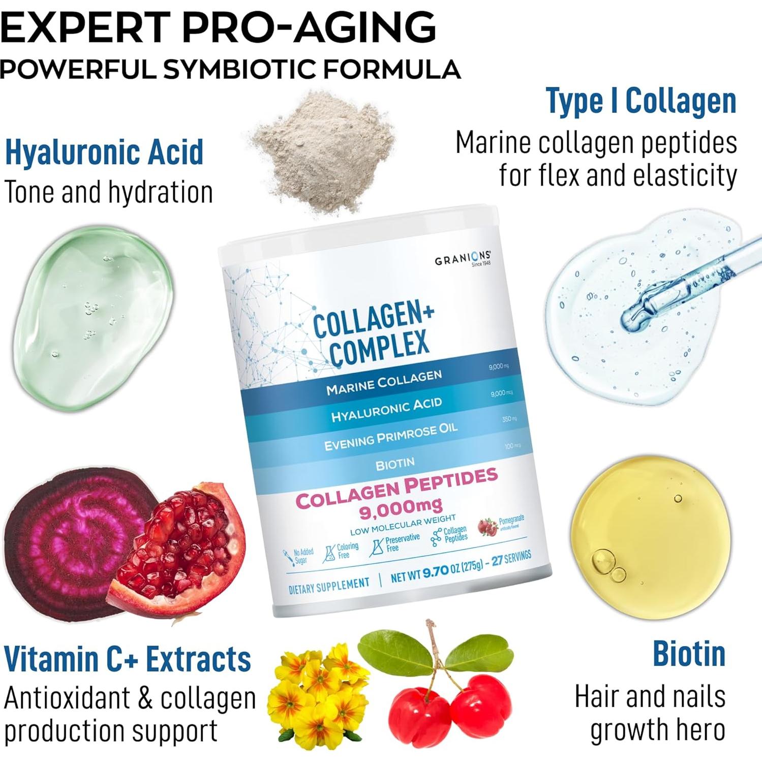 Suplemento de Colágeno Marino Granions 275g - Hidratación y Belleza