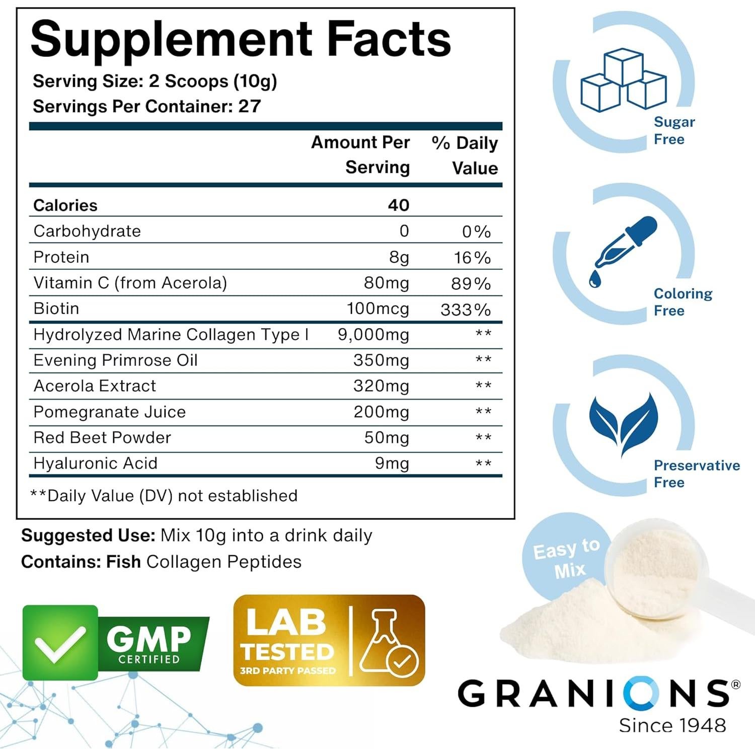 Suplemento de Colágeno Marino Granions 275g - Hidratación y Belleza