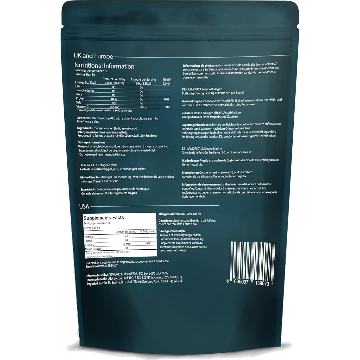 Polvo de Colágeno Marino ARMORICA con Vitamina C - 240g