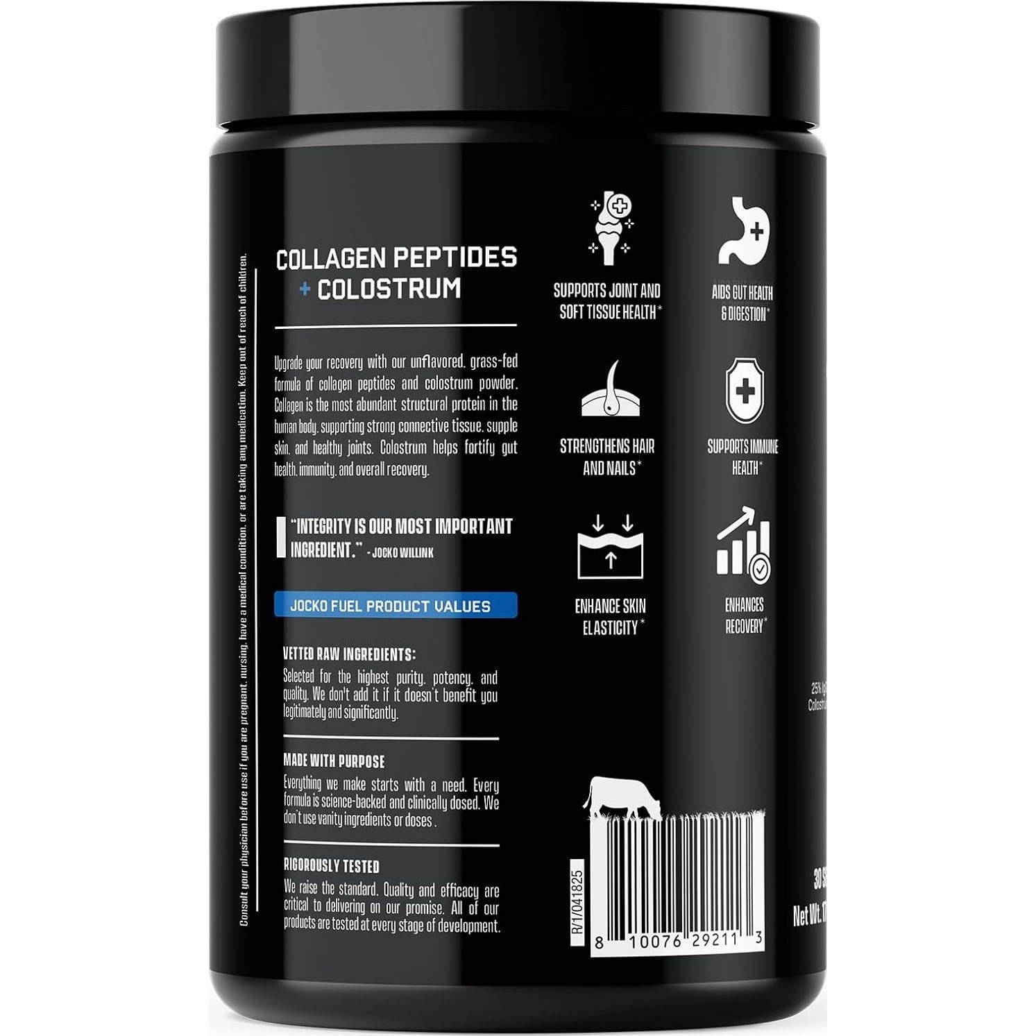 Jocko Fuel Polvo de Colágeno y Calostro 30 Porciones - 15g Colágeno Hidrolizado + 2g Calostro