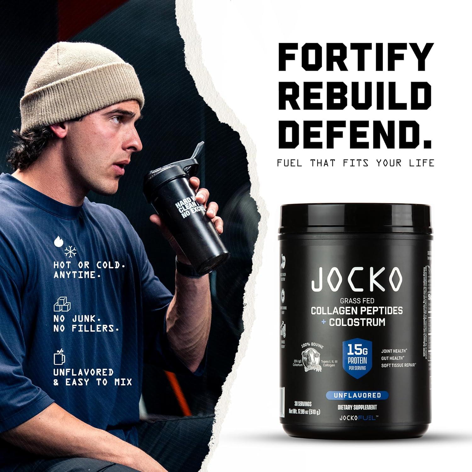 Jocko Fuel Polvo de Colágeno y Calostro 30 Porciones - 15g Colágeno Hidrolizado + 2g Calostro