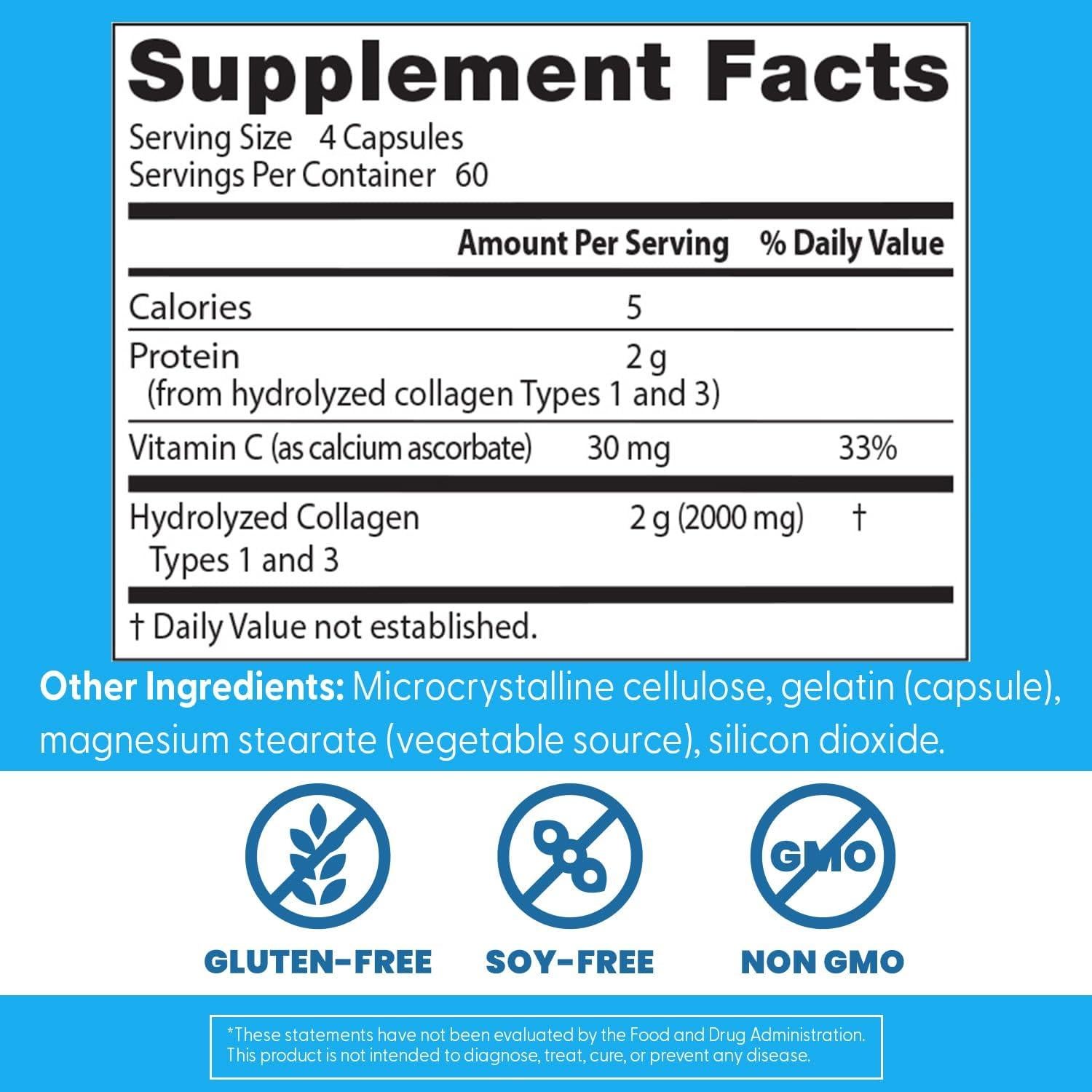 Colágeno Tipo 1 y 3 Doctor's Best con Vitamina C 240 Cápsulas