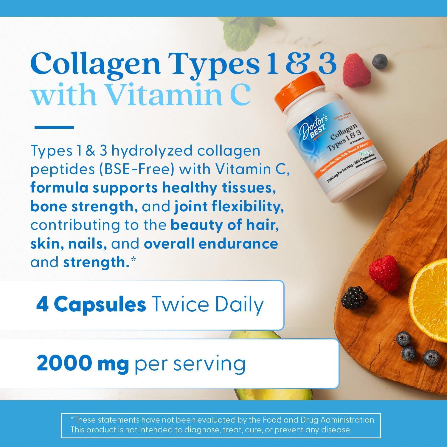 Colágeno Tipo 1 y 3 Doctor's Best con Vitamina C 240 Cápsulas
