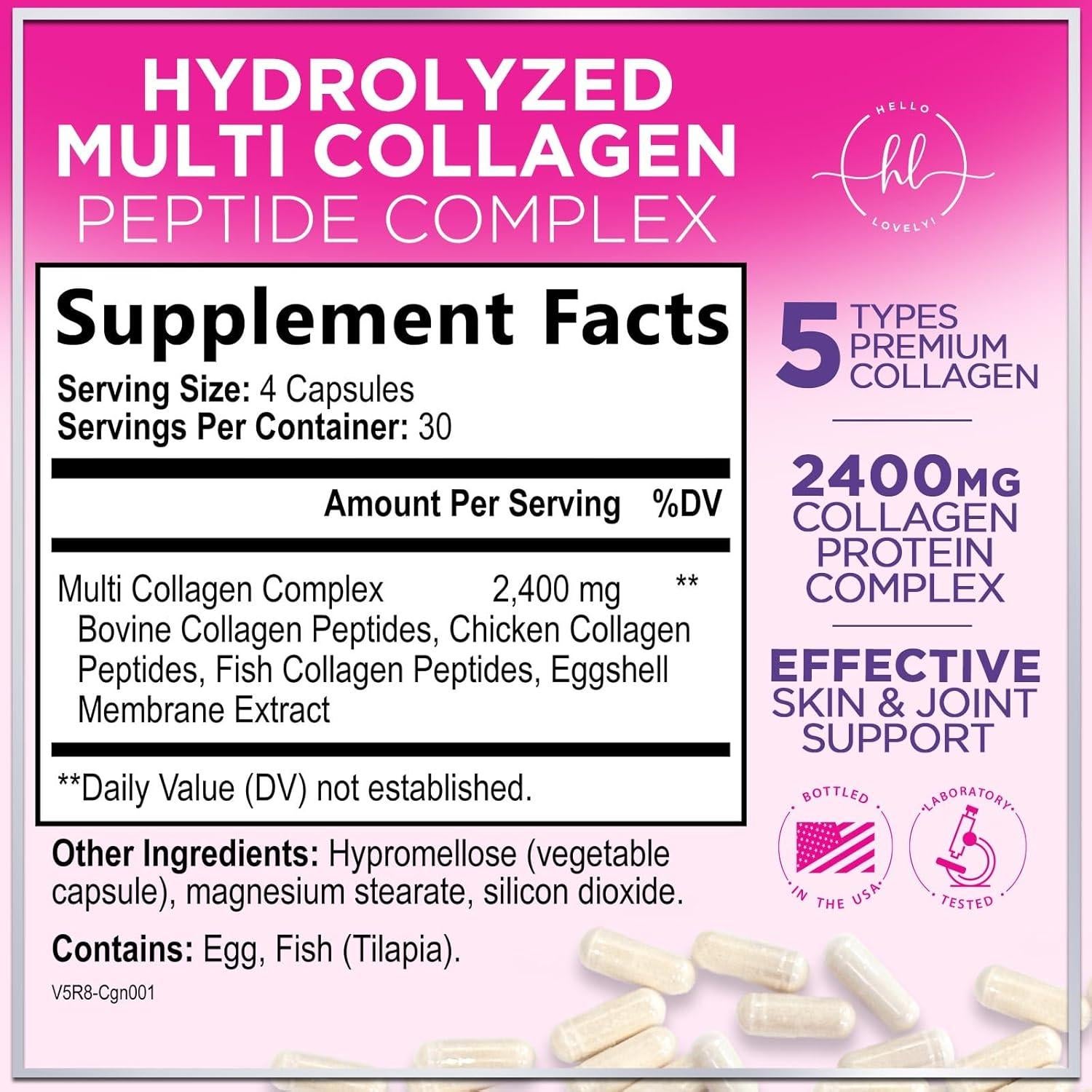 Suplemento de Colágeno Múltiple Hello Lovely 2400 mg 120 Cápsulas