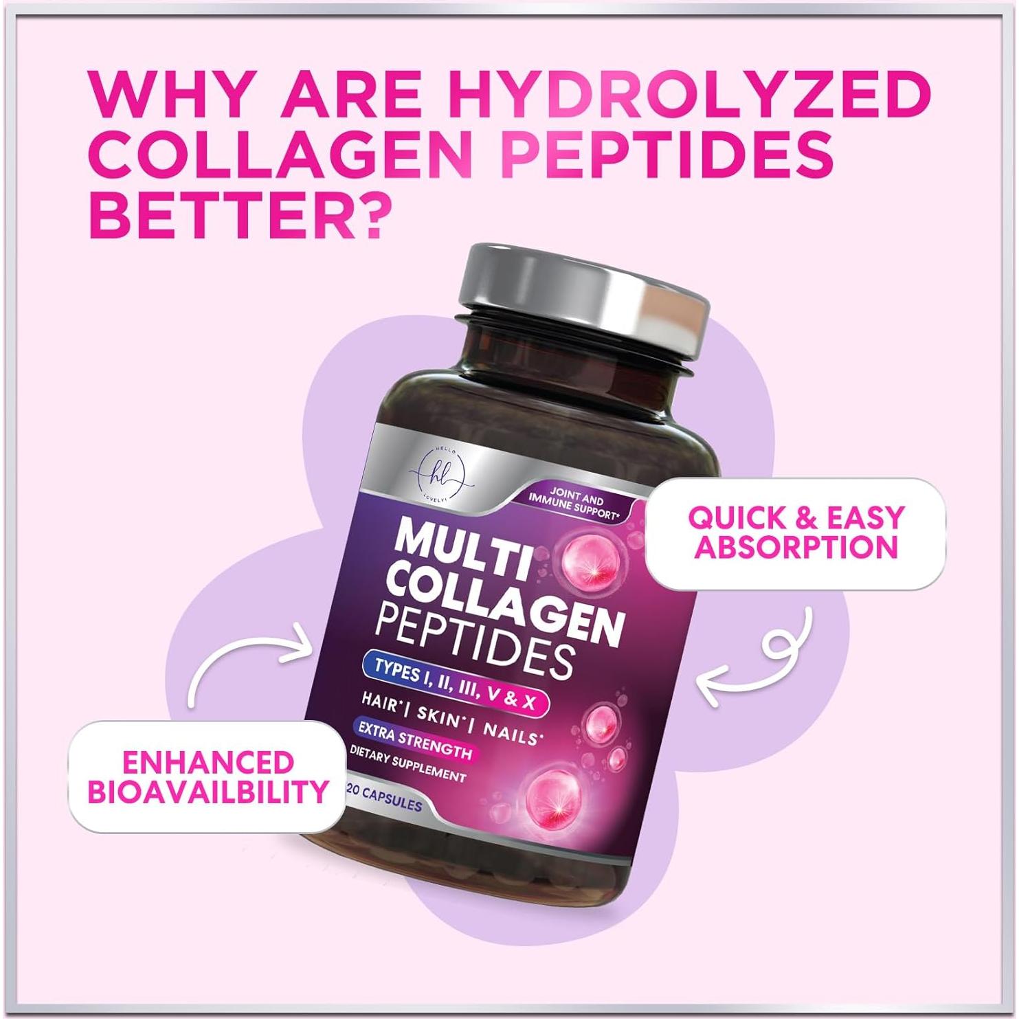 Suplemento de Colágeno Múltiple Hello Lovely 2400 mg 120 Cápsulas