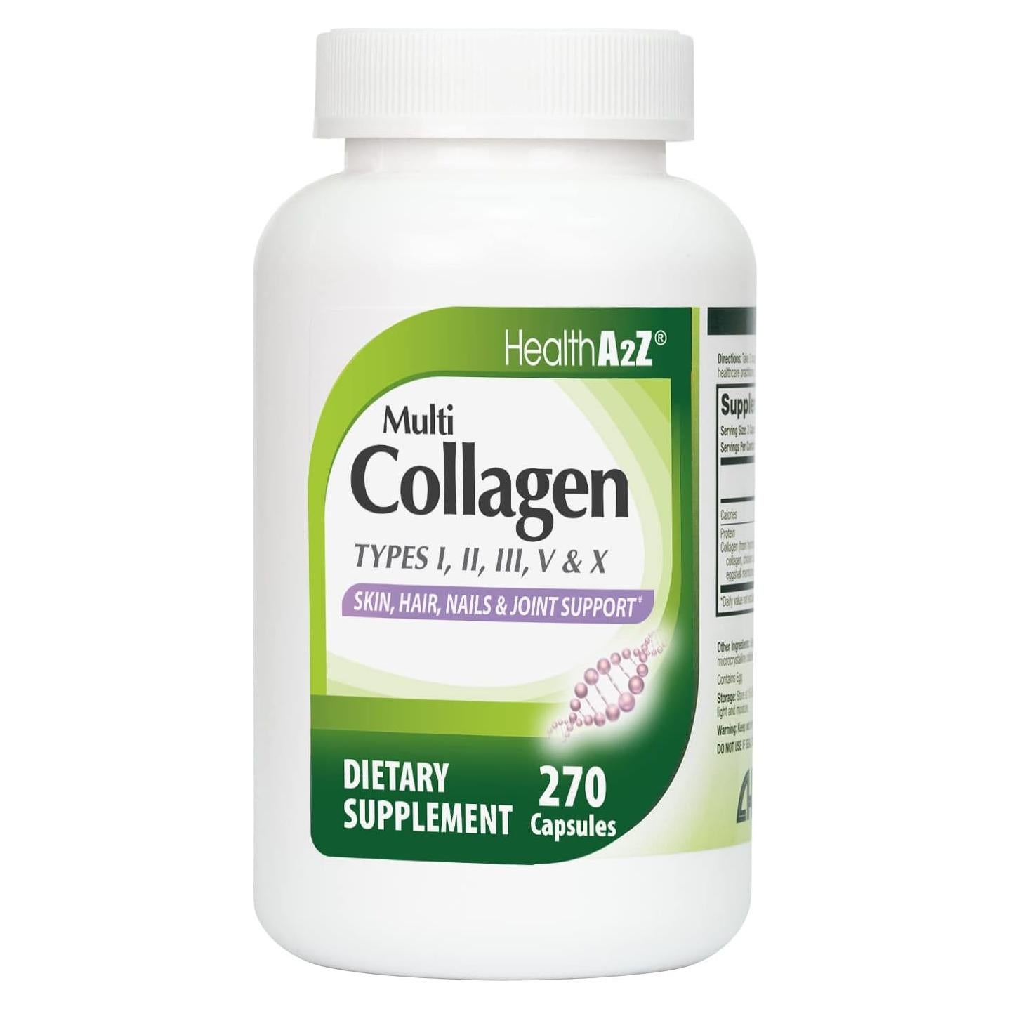 HealthA2Z Multi Colágeno 270 Cápsulas | 1735 mg | Tipos I, II, III, V, X