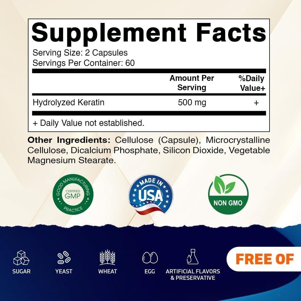 Vitamatic Queratina Hidrolizada 500mg - 120 Cápsulas Vegetarianas