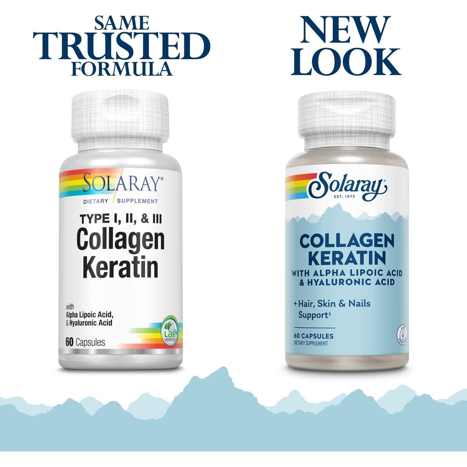 Cápsulas de Colágeno Queratina Solaray Tipo I, II y III - 60 Unidades