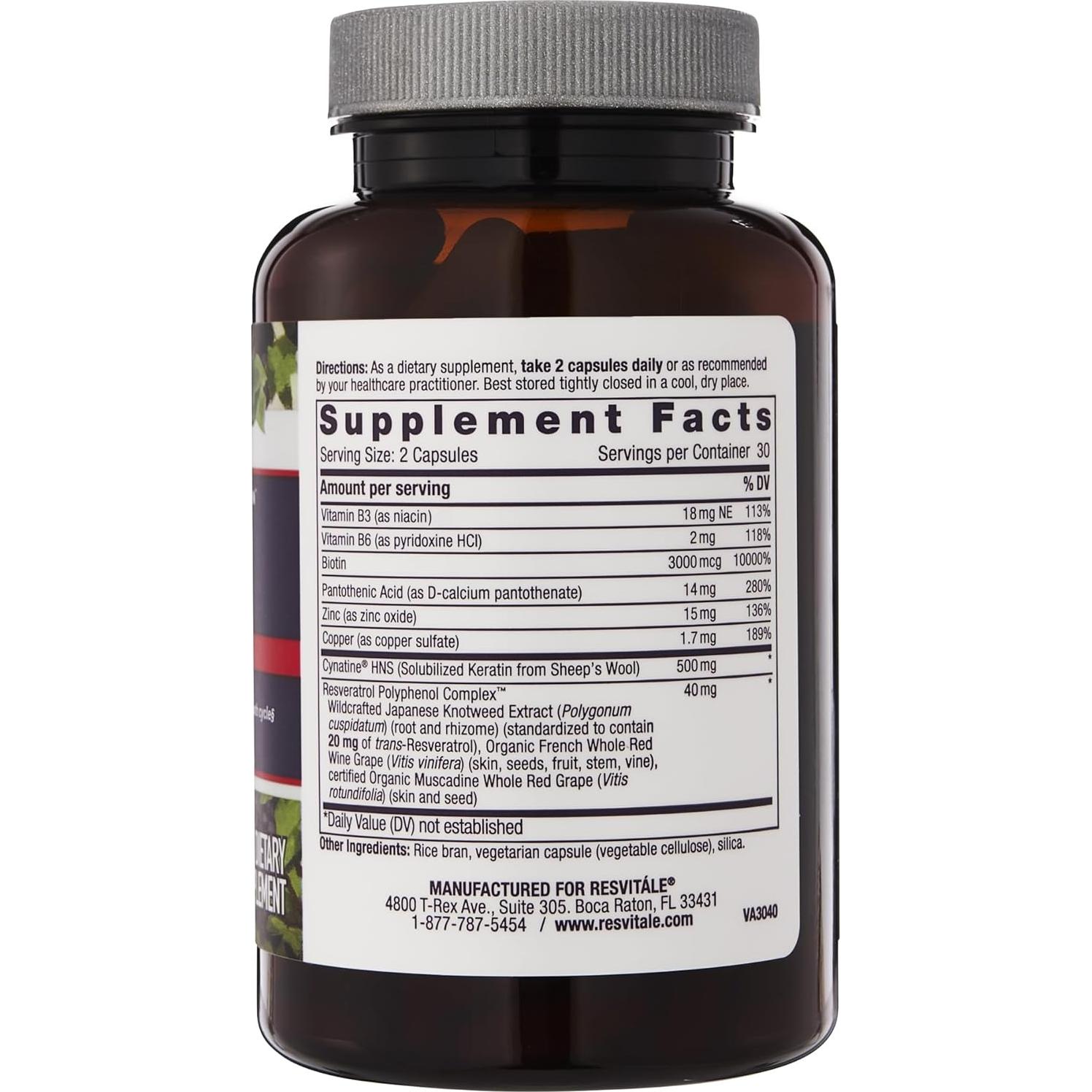 Suplemento de Queratina ResVitale - 60 Cápsulas para Cabello y Uñas