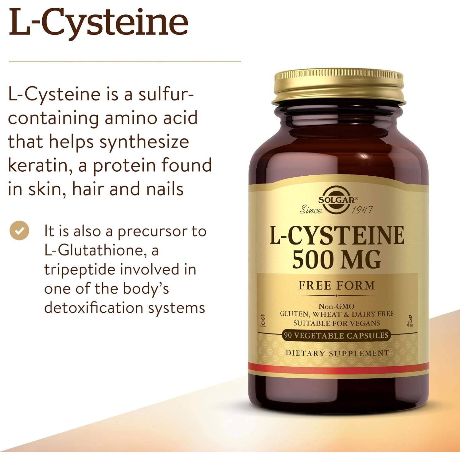 Solgar L-Cisteína 500 mg 90 Cápsulas Vegetales - Soporte Piel Cabello Uñas