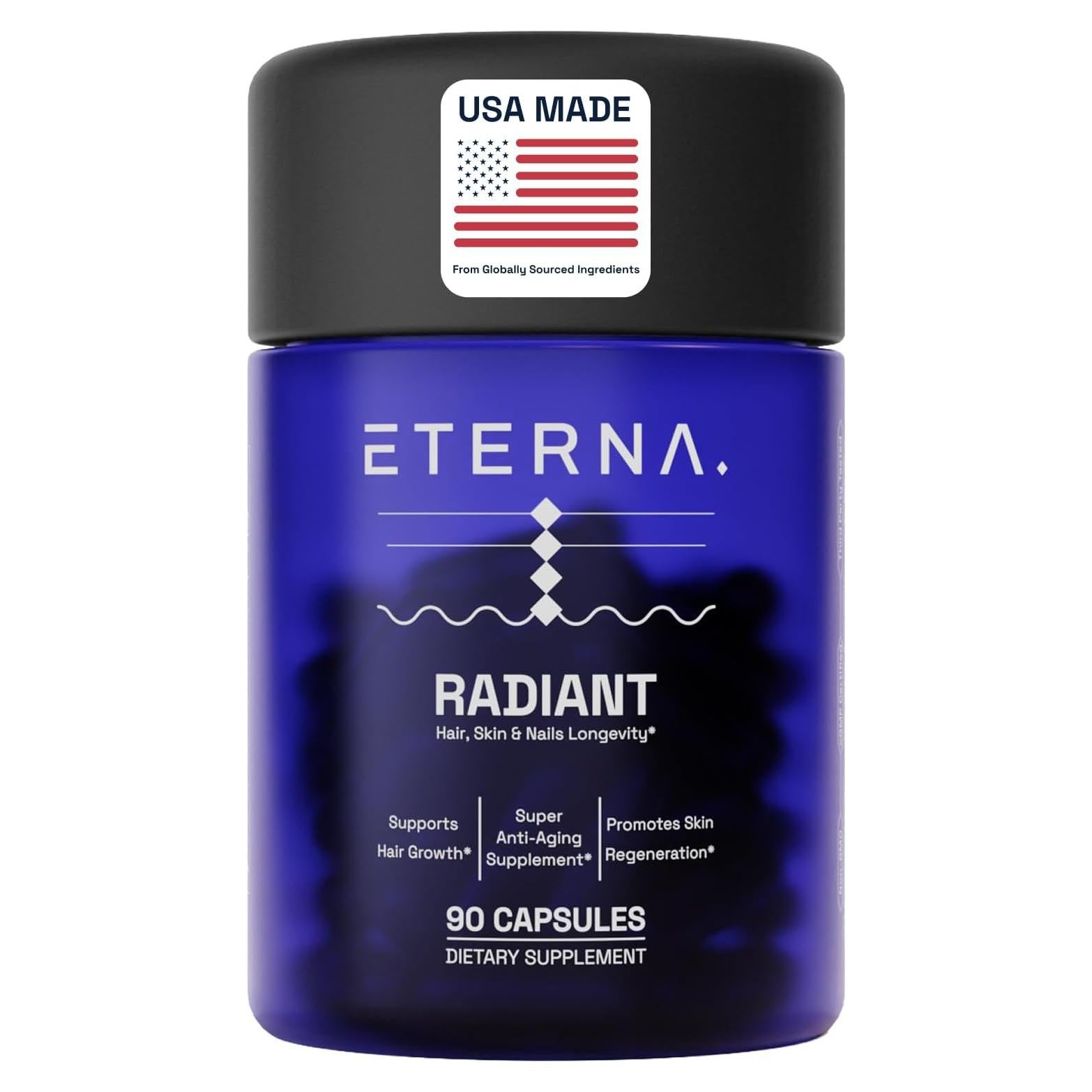 Suplemento ETERNA RADIANT para Crecimiento Cabello 10 en 1 - Biotina, Colágeno, Queratina