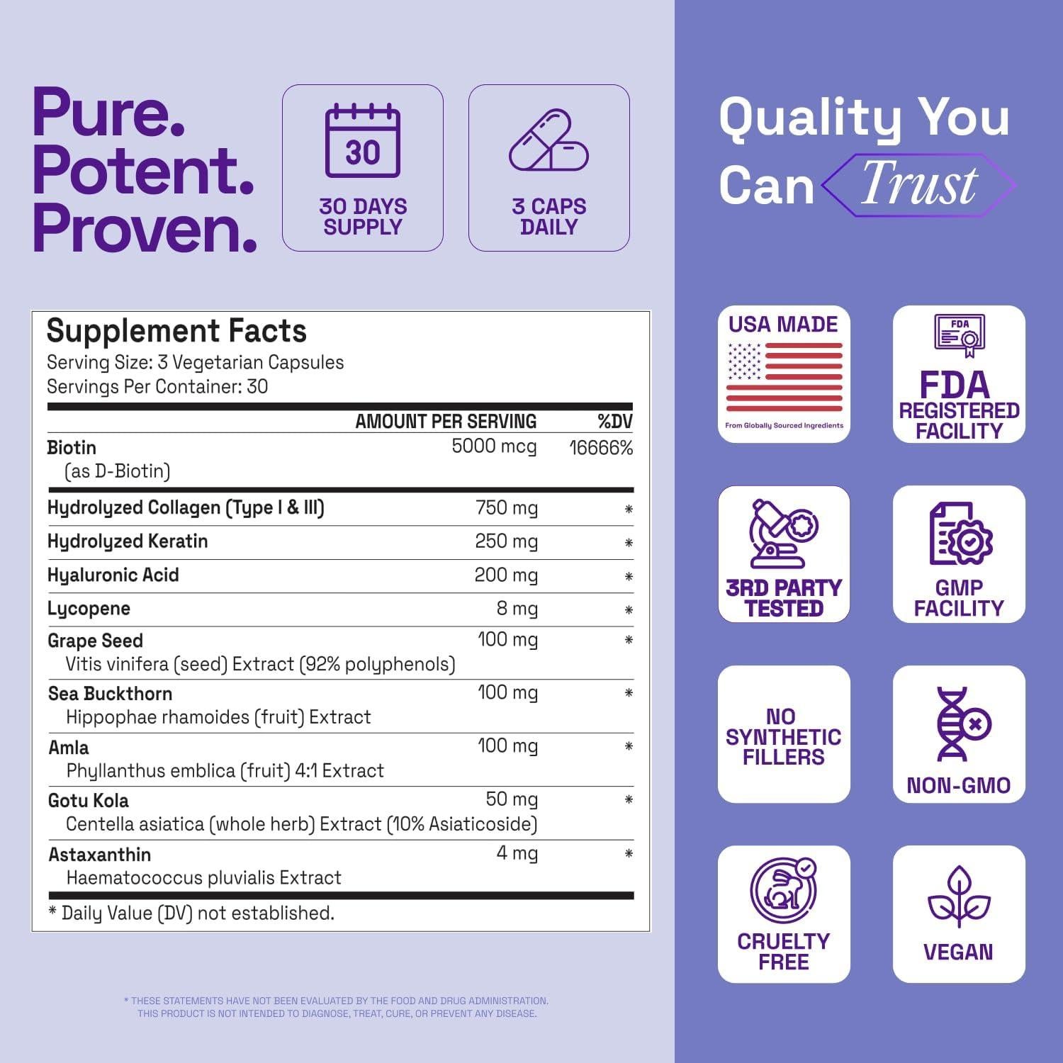 Suplemento ETERNA RADIANT para Crecimiento Cabello 10 en 1 - Biotina, Colágeno, Queratina