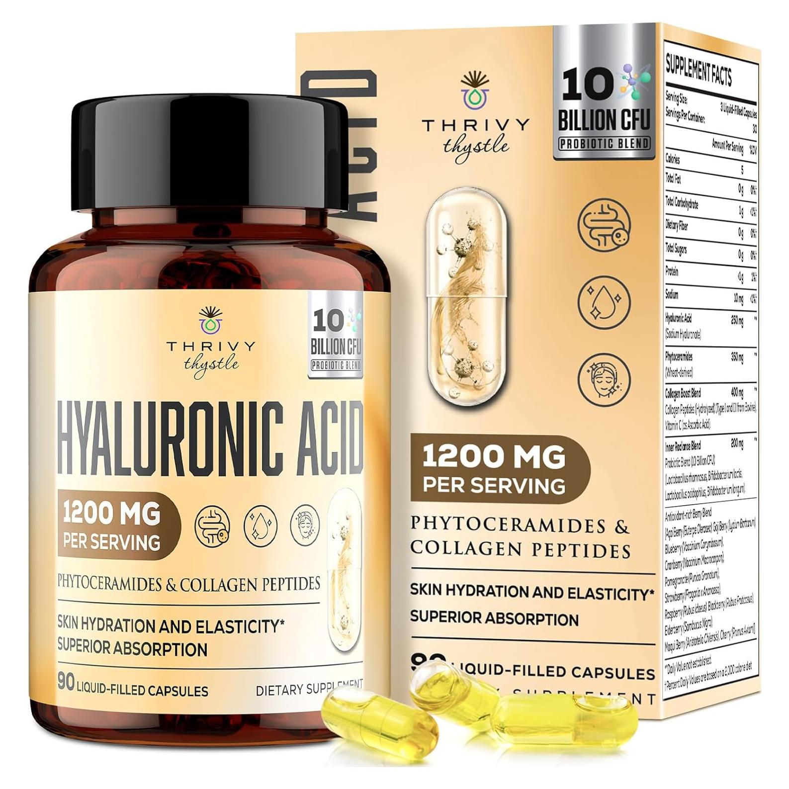 Cápsulas de Ácido Hialurónico 1200 mg - Thrivy Thystle 90 Unidades