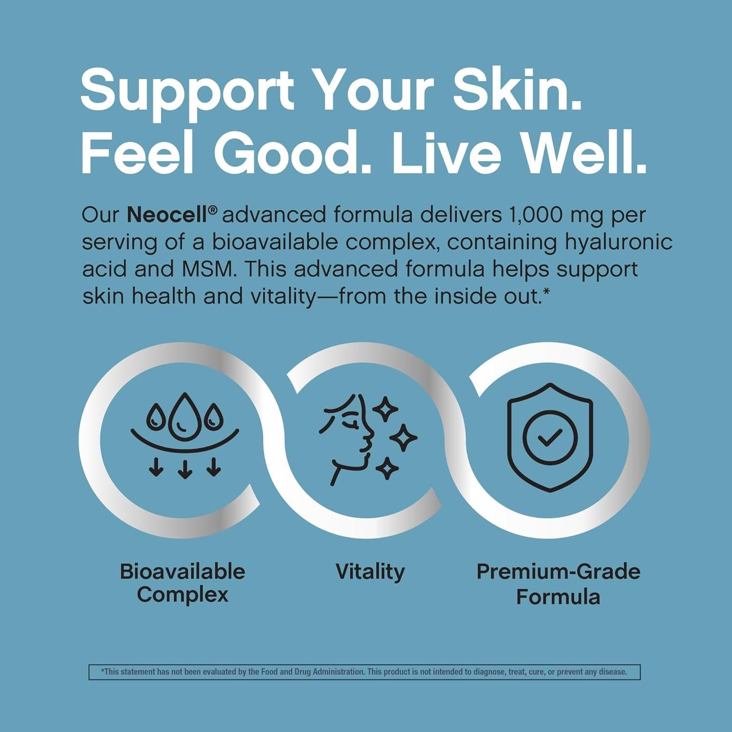 Suplemento Ácido Hialurónico NeoCell 1000mg MSM 120 Cápsulas