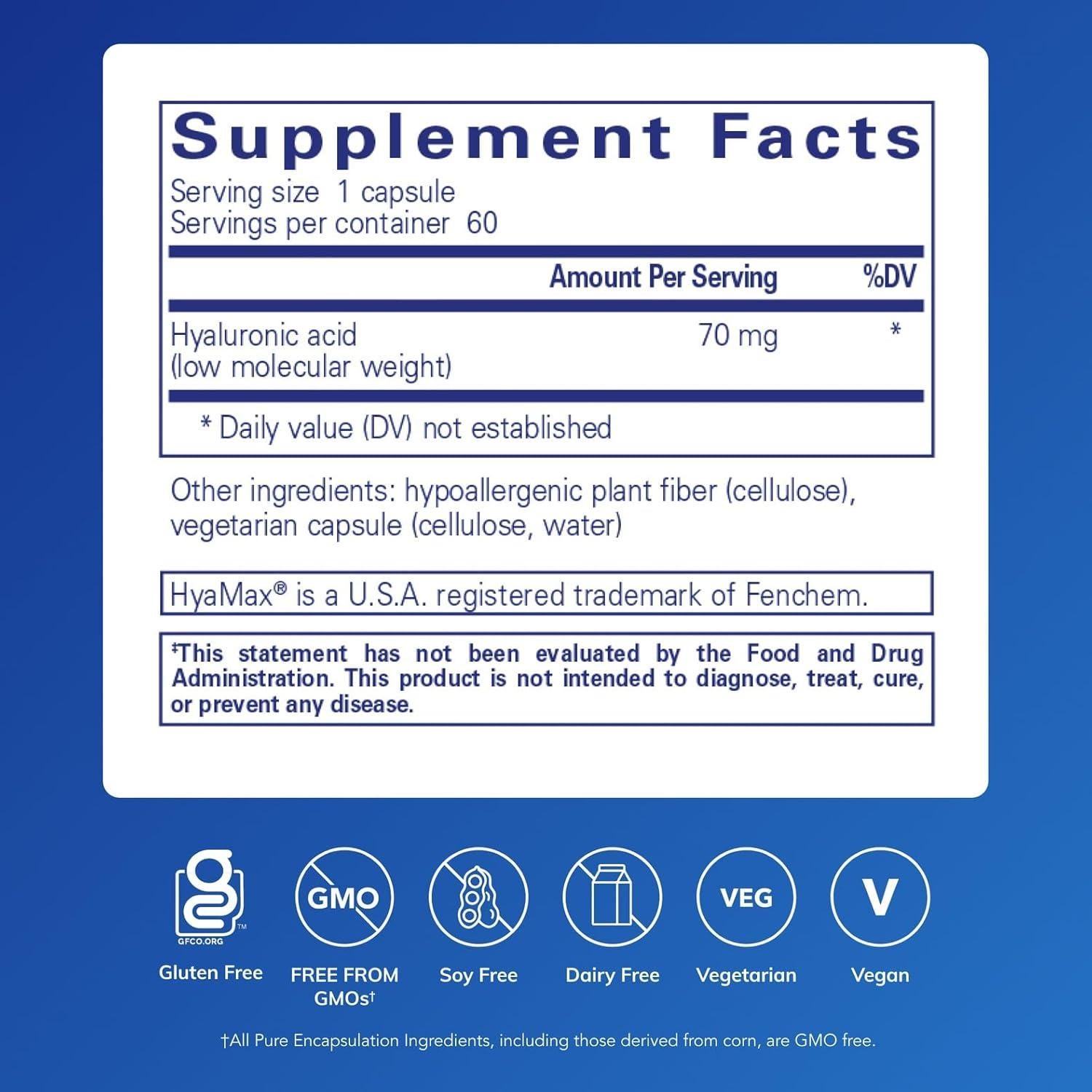 Ácido Hialurónico Pure Encapsulations 60 Cápsulas Veganas