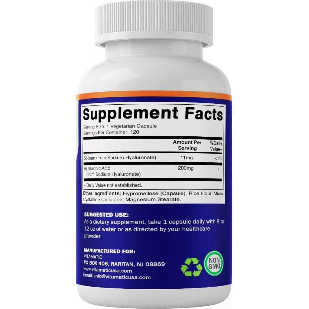 Suplemento Ácido Hialurónico Vitamatic 200mg - 120 Cápsulas