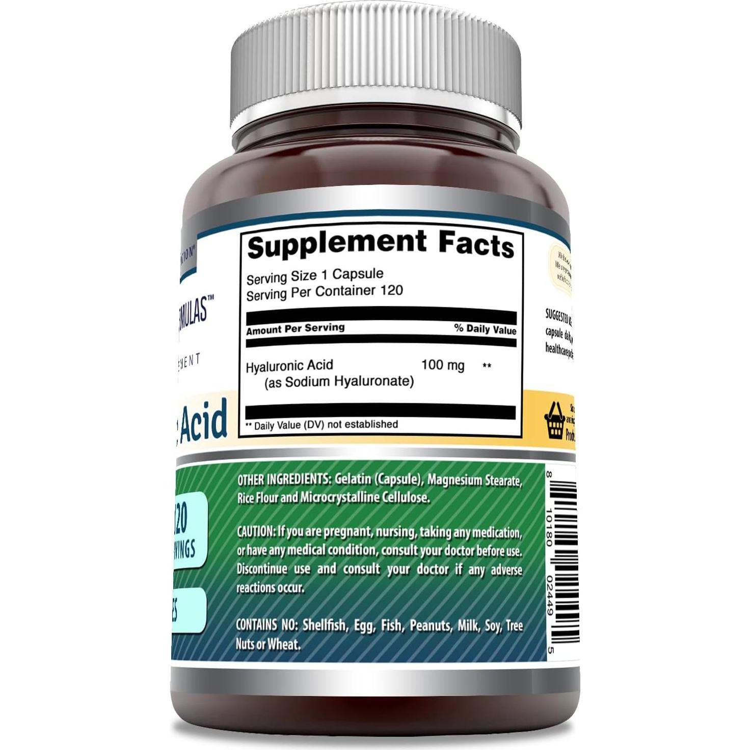 Suplemento de Ácido Hialurónico Amazing Nutrition 100 mg - 120 Cápsulas