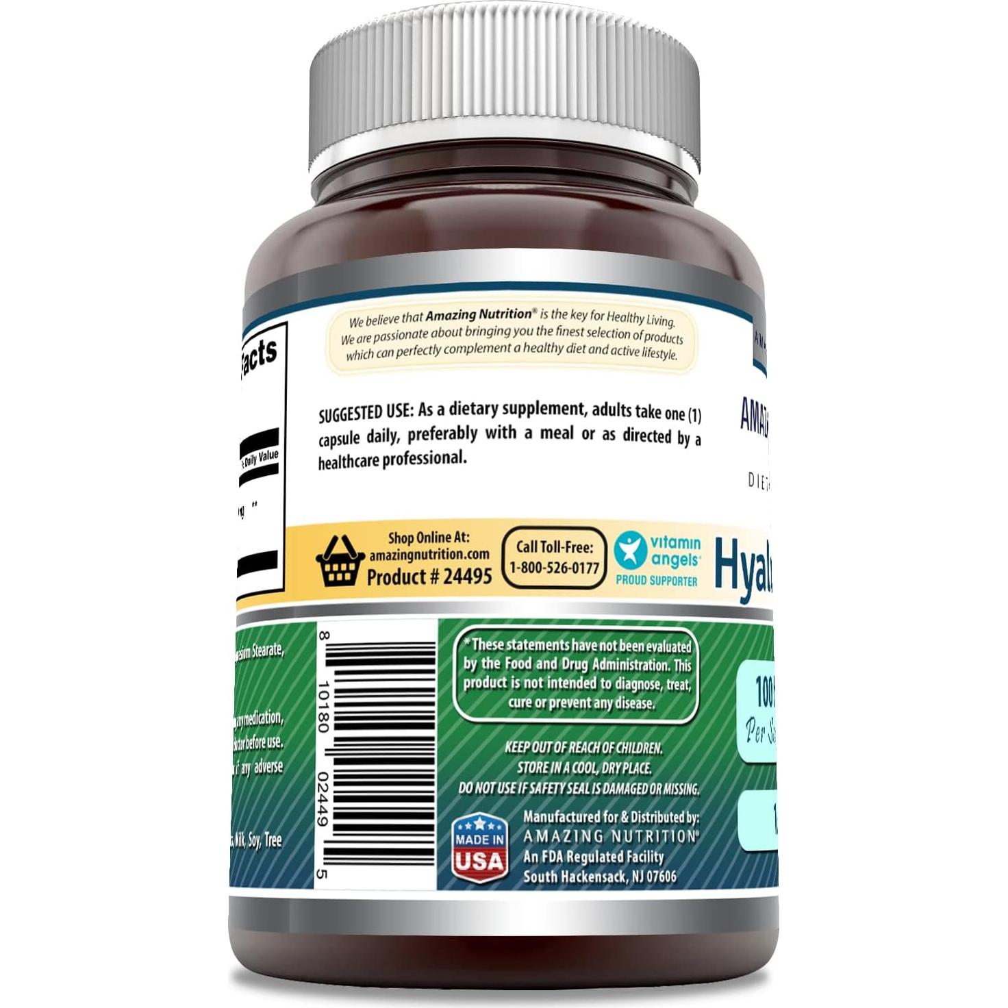 Suplemento de Ácido Hialurónico Amazing Nutrition 100 mg - 120 Cápsulas