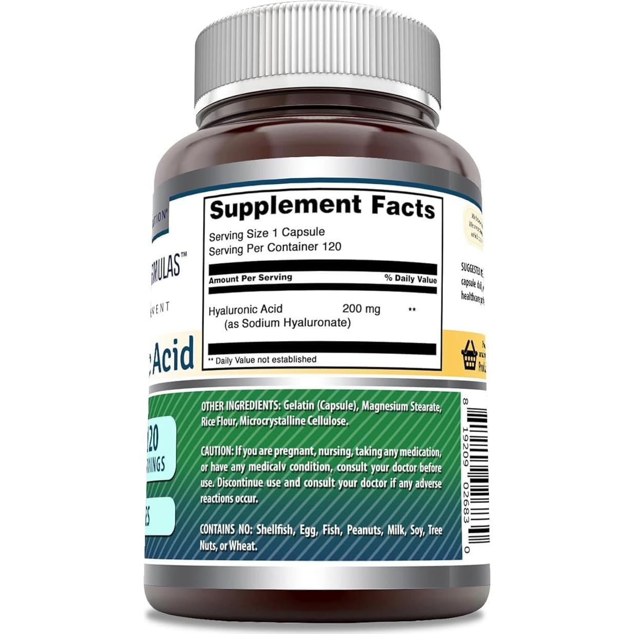Suplemento Ácido Hialurónico 200 mg Nutrición Asombrosa 120 Cápsulas