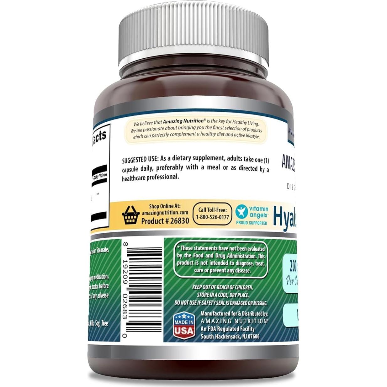 Suplemento Ácido Hialurónico 200 mg Nutrición Asombrosa 120 Cápsulas