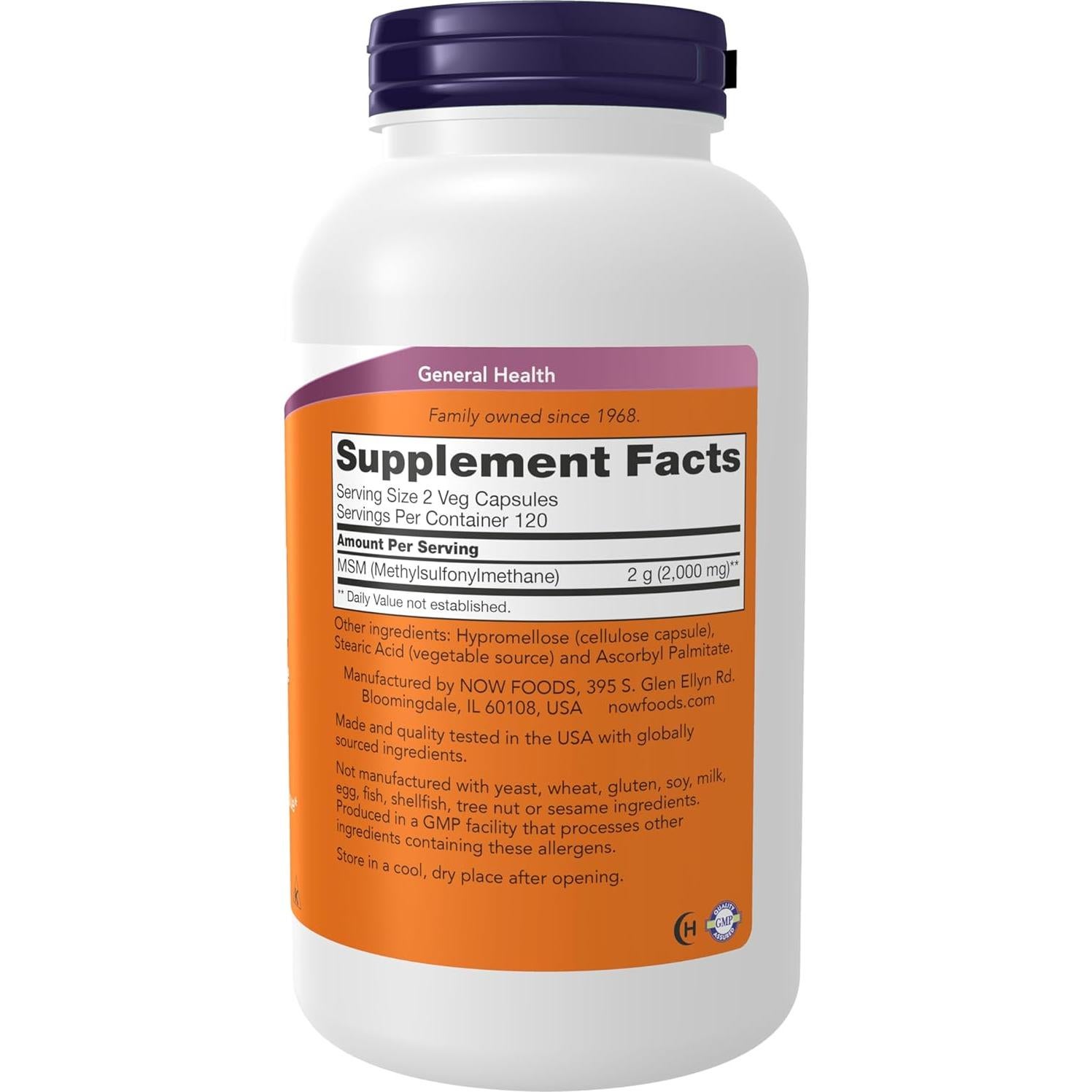 NOW FOODS MSM 1000mg 240 Cápsulas para Tejido Conectivo