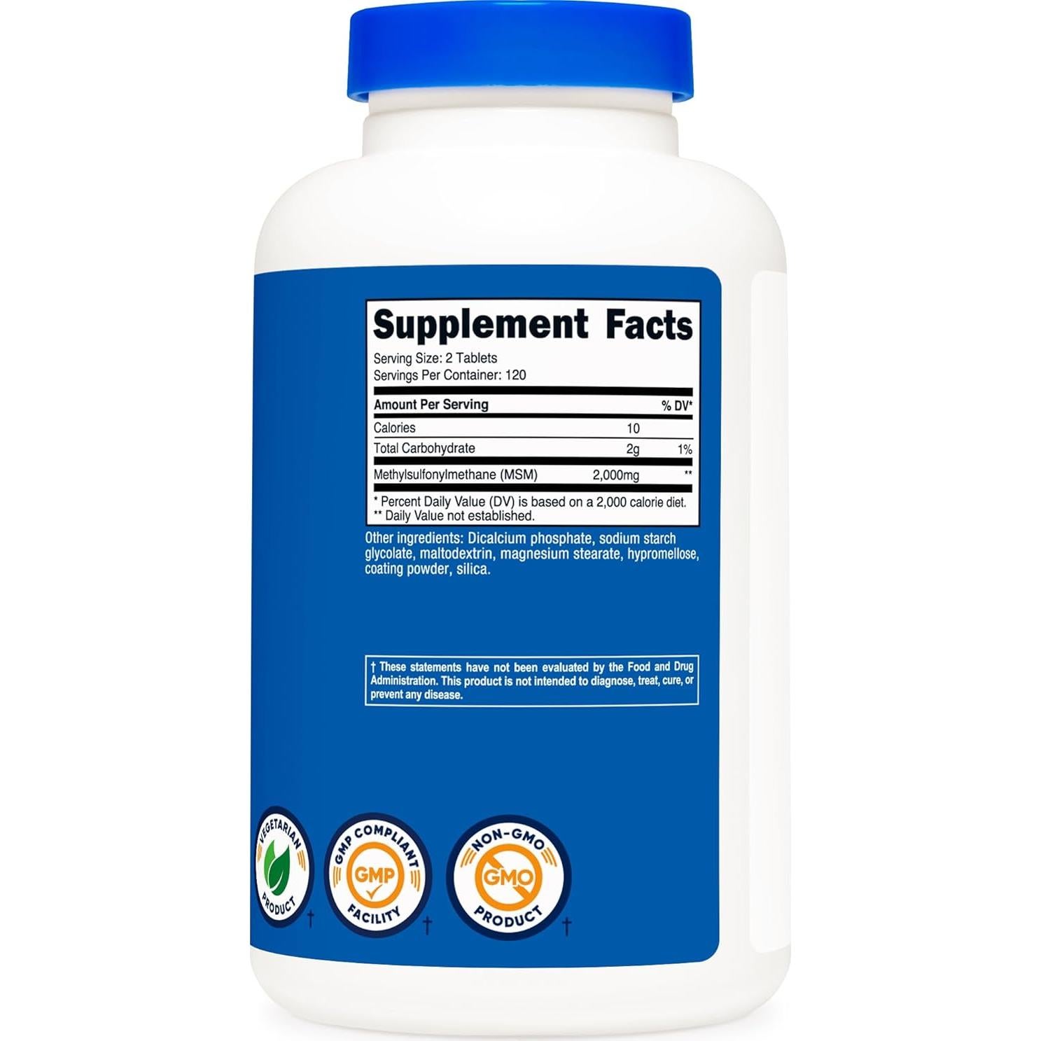 Tabletas de MSM Nutricost 2000mg - 240 Tabletas Sin OGM