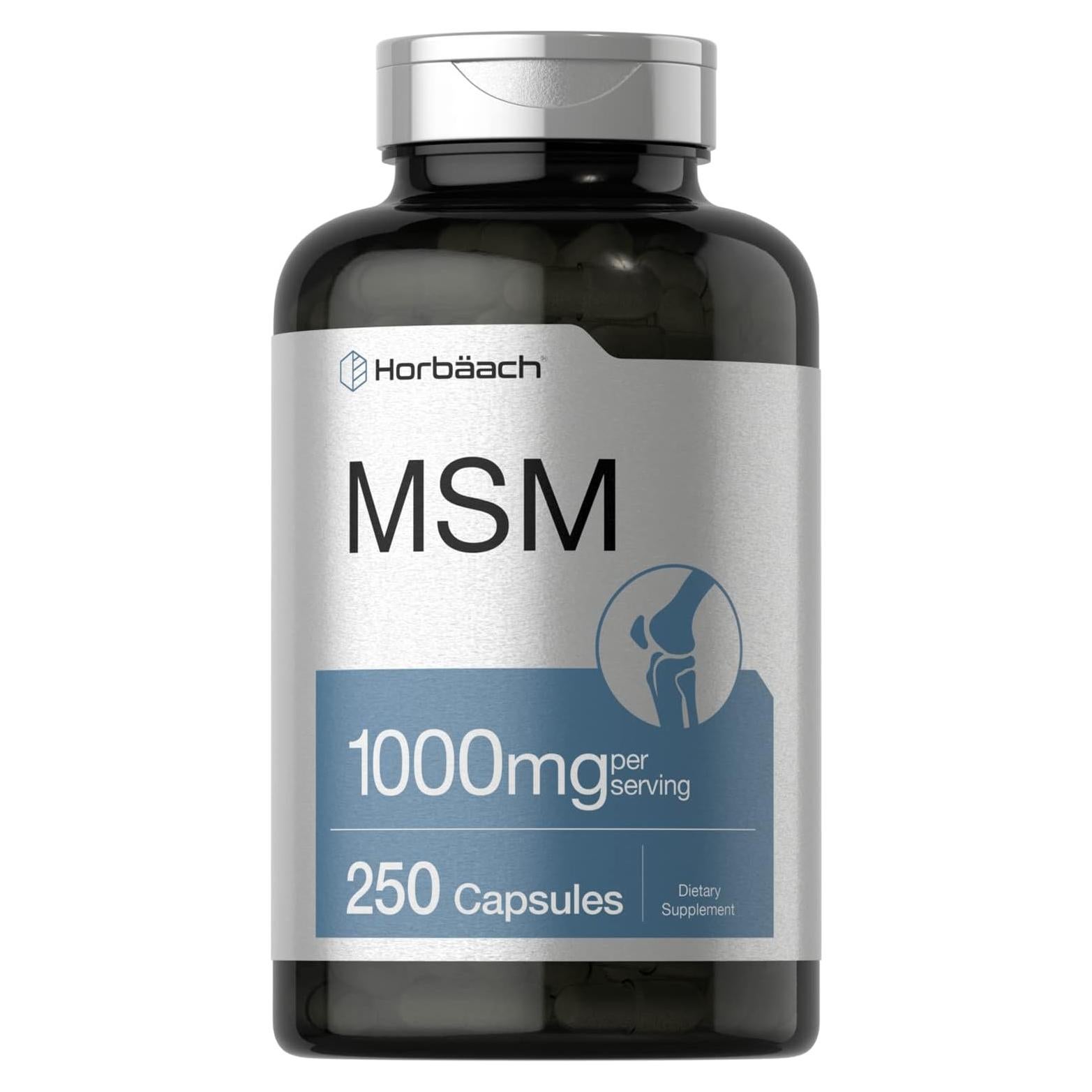 Cápsulas de Suplemento MSM Horbaach 1000mg 250 Conteo Sin OGM