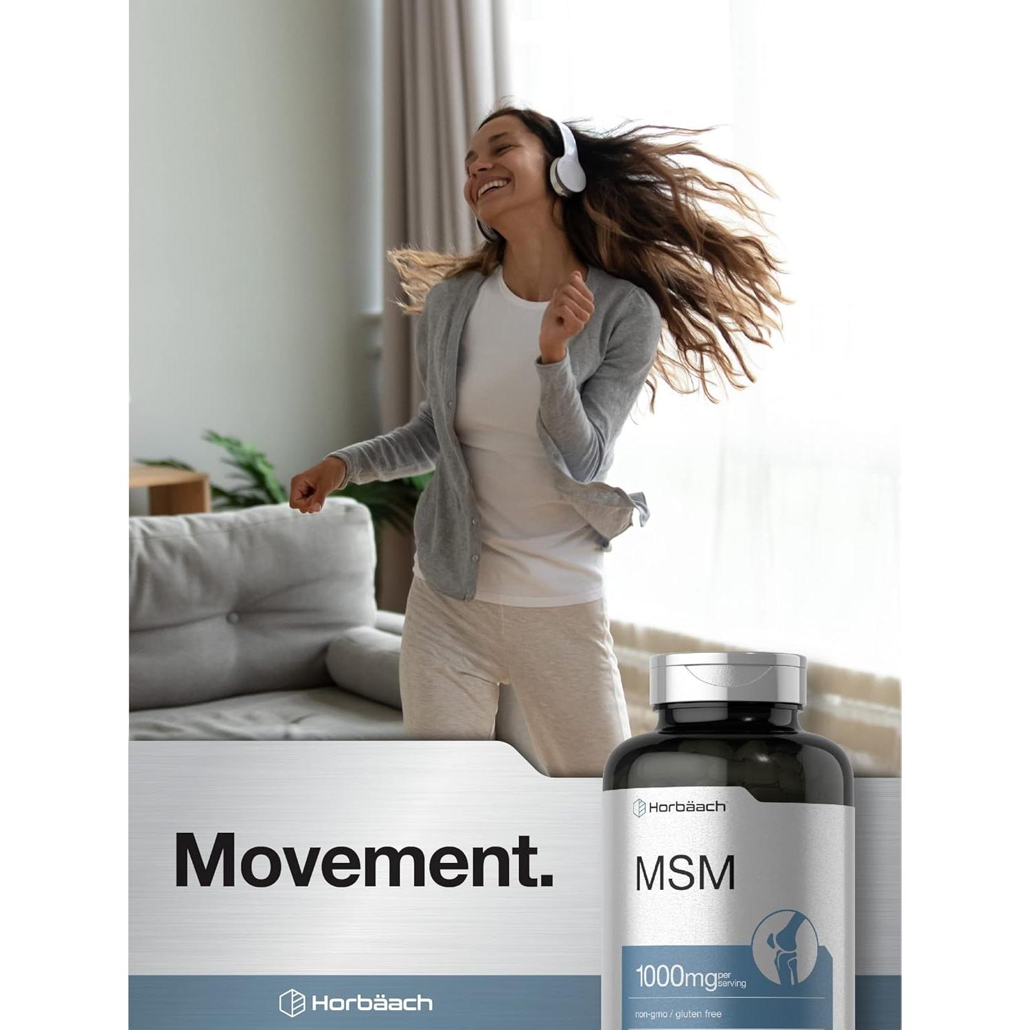 Cápsulas de Suplemento MSM Horbaach 1000mg 250 Conteo Sin OGM