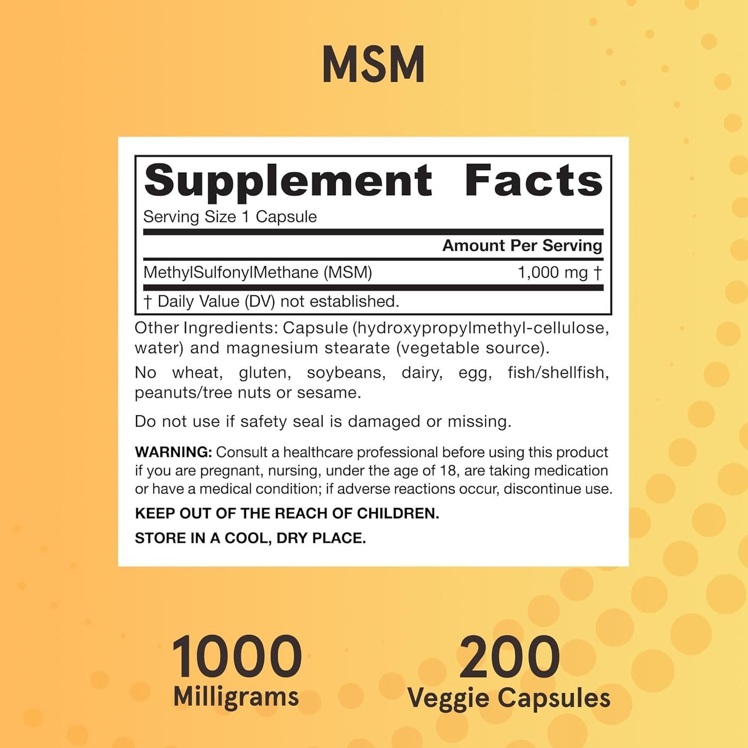 Suplemento Dietético Jarrow Formulas MSM 1000 mg - 200 Cápsulas Vegetales