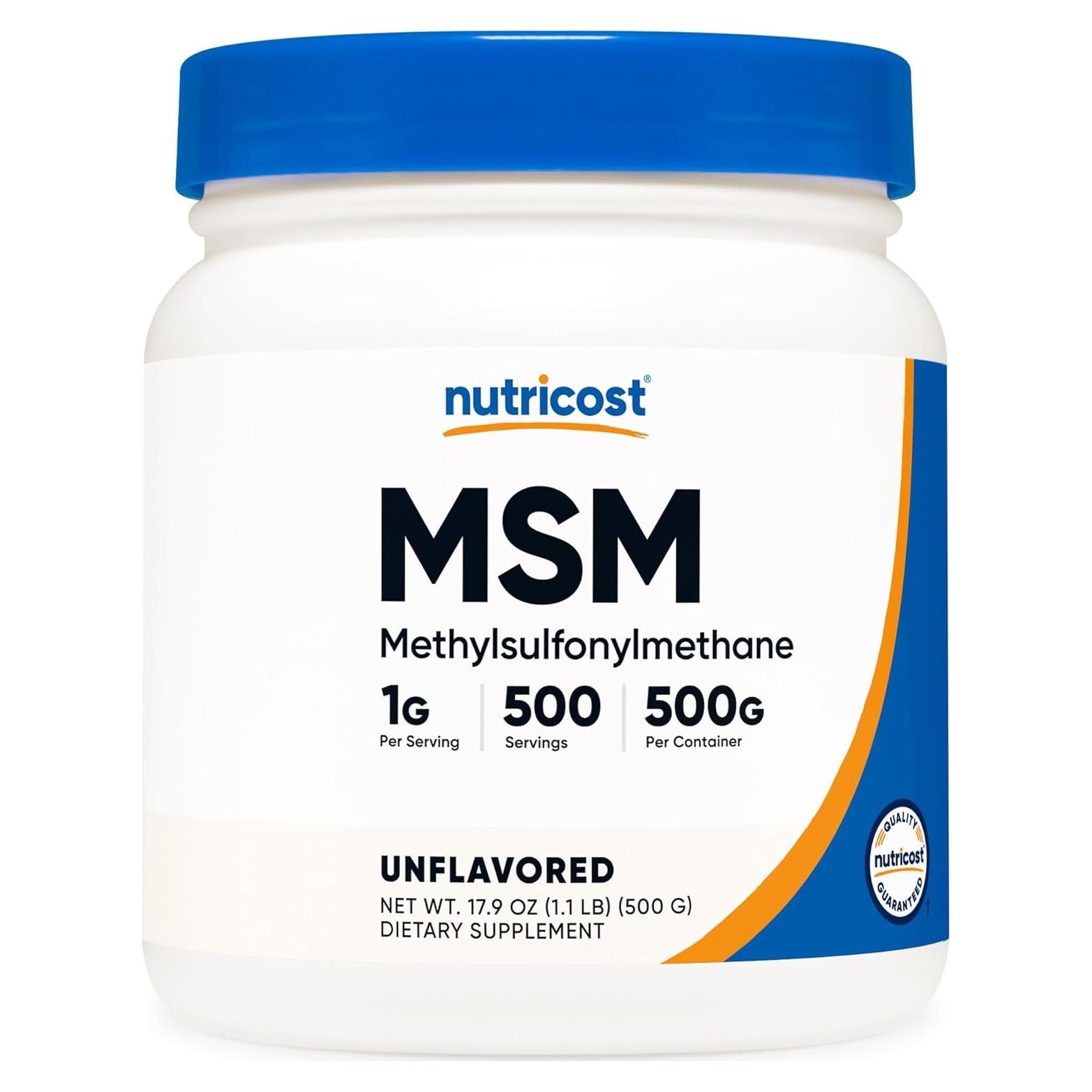 Polvo de MSM Puro Nutricost 500g - Metilsulfonilmetano