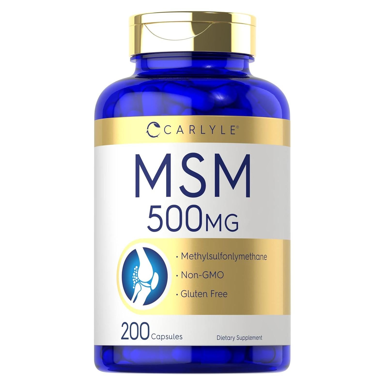 Cápsulas de Suplemento MSM Carlyle 500mg 200 Unidades Sin OGM