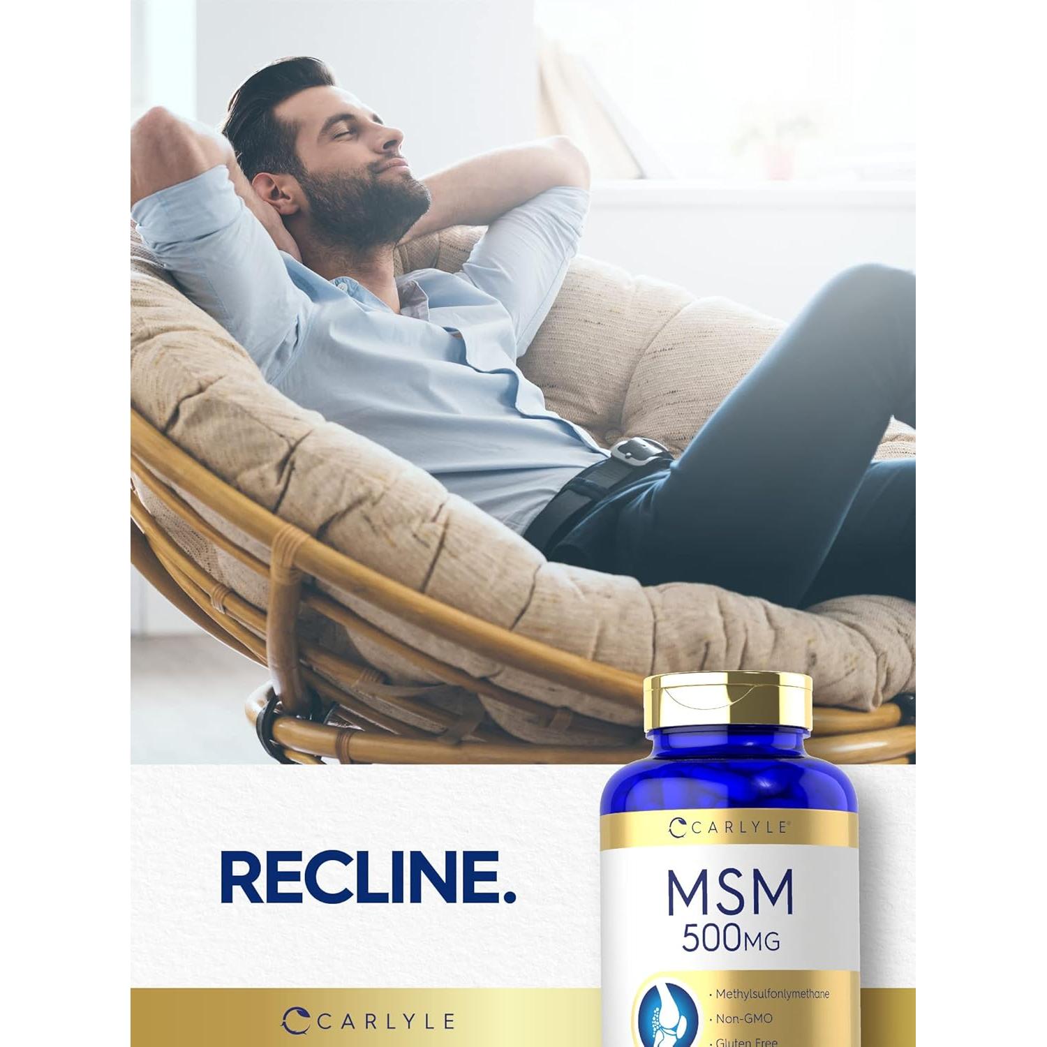 Cápsulas de Suplemento MSM Carlyle 500mg 200 Unidades Sin OGM