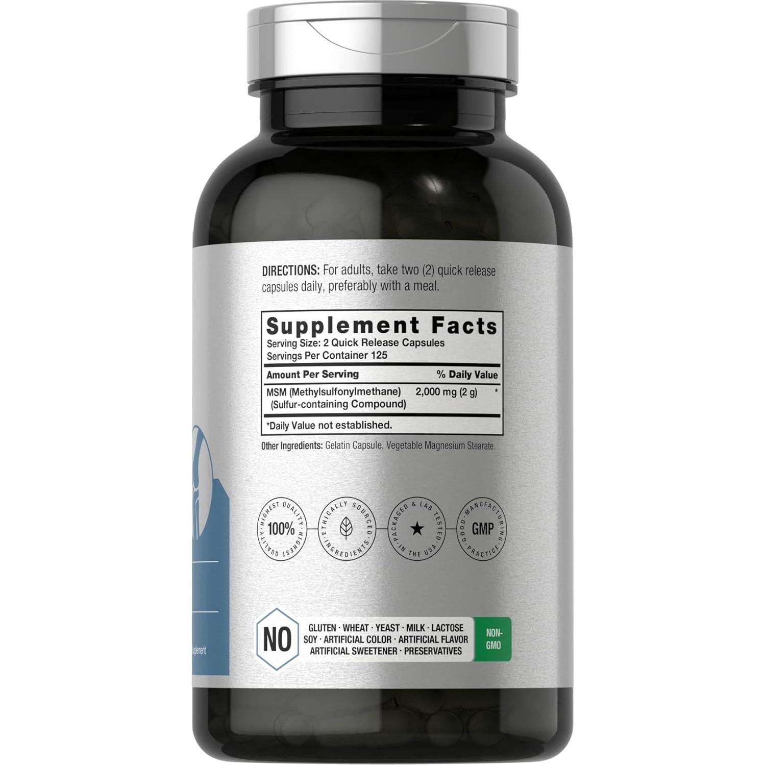 Cápsulas de Suplemento MSM Horbaach 2000mg 250 Conteo