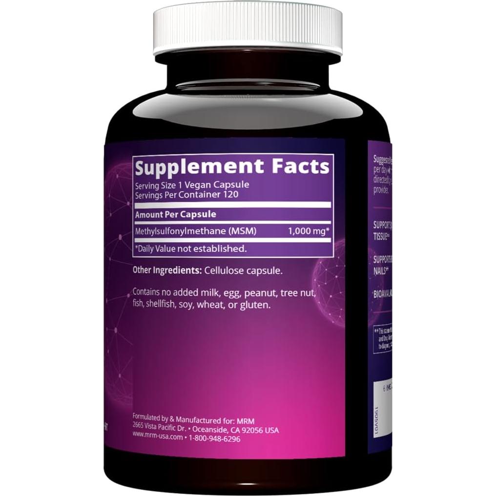 Cápsulas de MSM 1000mg MRM Nutrition | Suplemento Vegano 120 Porciones