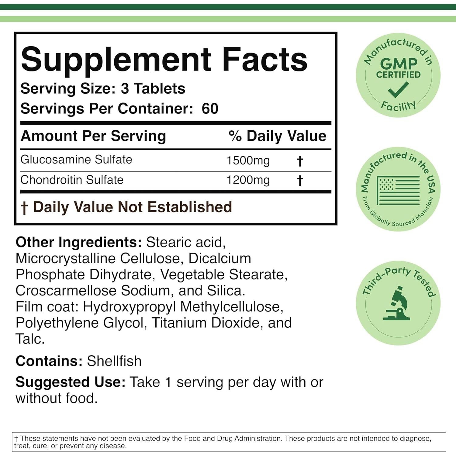 Glucosamina Condroitina Triple Fuerza 1500mg 1200mg 180 Tabletas