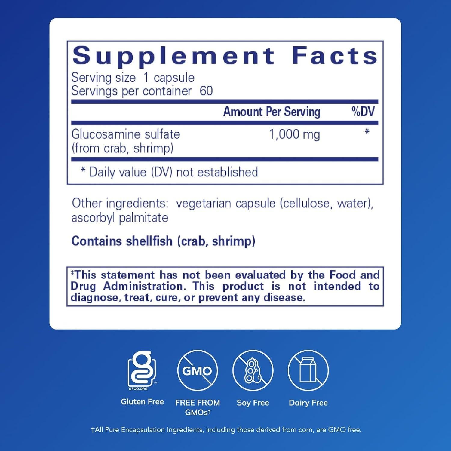 Glucosamina Sulfato 1000 mg Pure Encapsulations 60 Cápsulas