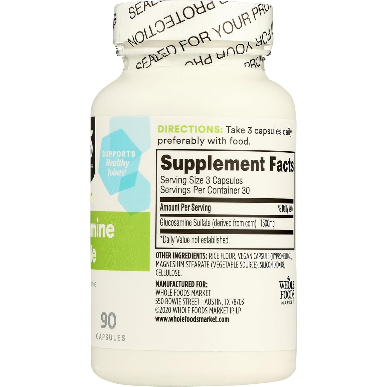 Glucosamina Sulfato Vegana 1500mg 90 Cápsulas 365 Whole Foods