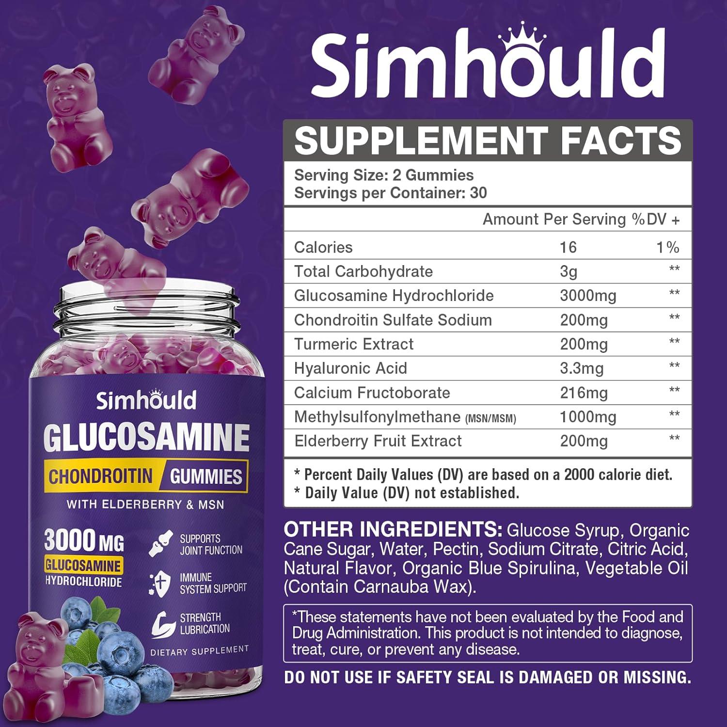 Gominolas de Glucosamina y Condroitina Simhould 3000mg - 60 Unidades