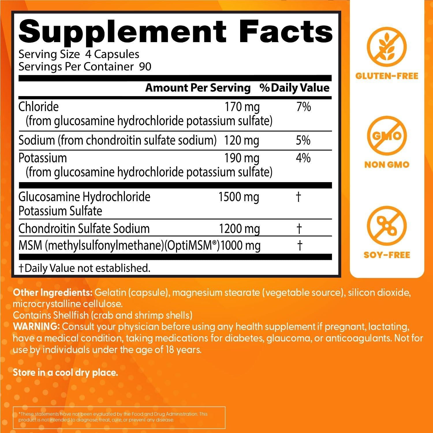 Suplemento Articular Glucosamina Condroitina MSM Doctor's Best 360 Cápsulas