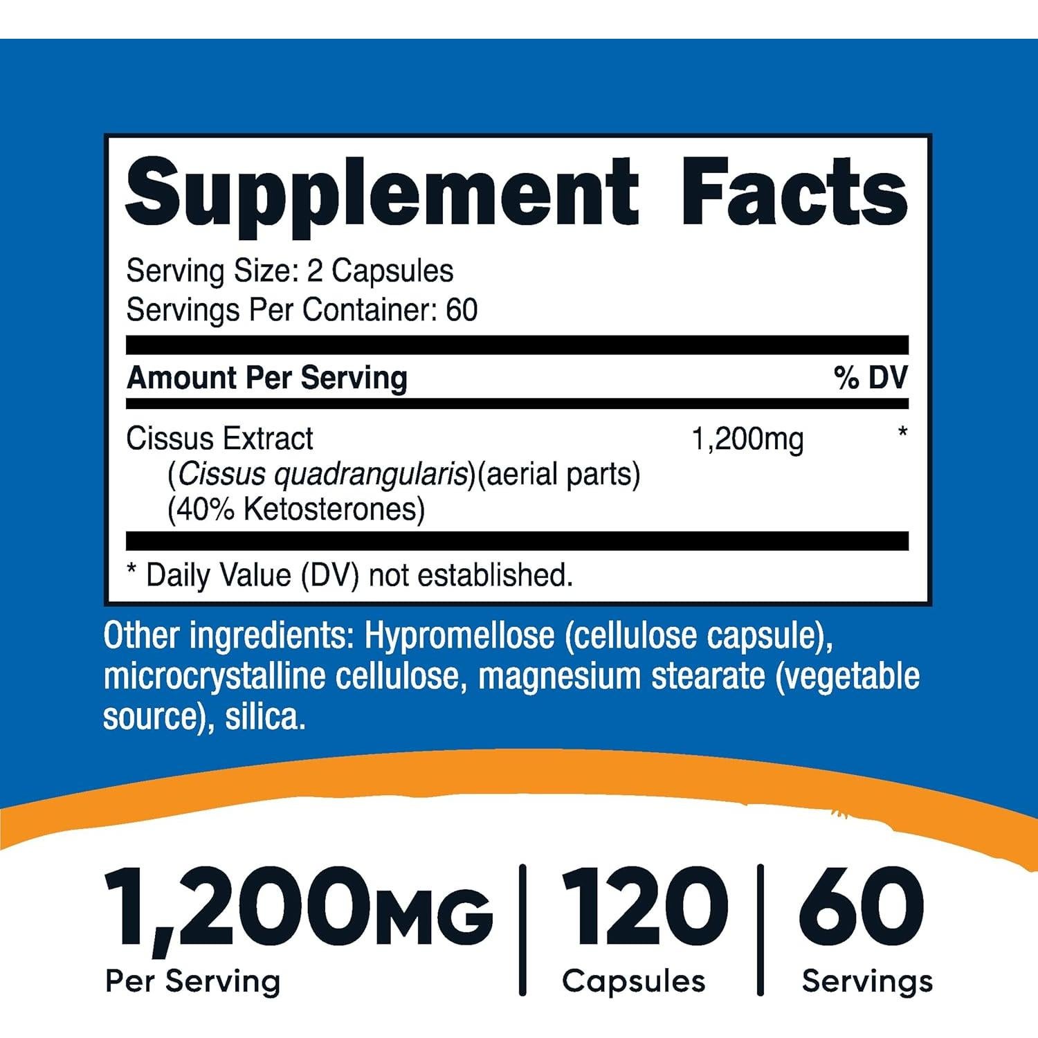 Cápsulas de Cissus Quadrangularis Nutricost 1200mg 120 Unidades